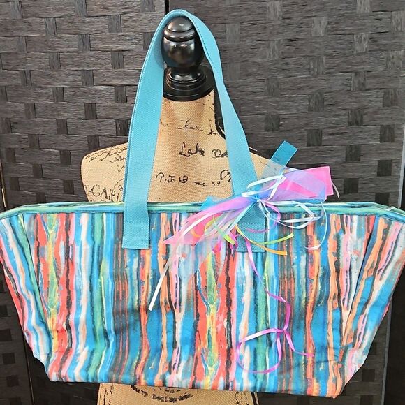 NWT M B Greene Colorful Striped Shopper Tote Bag - Picture 4 of 9